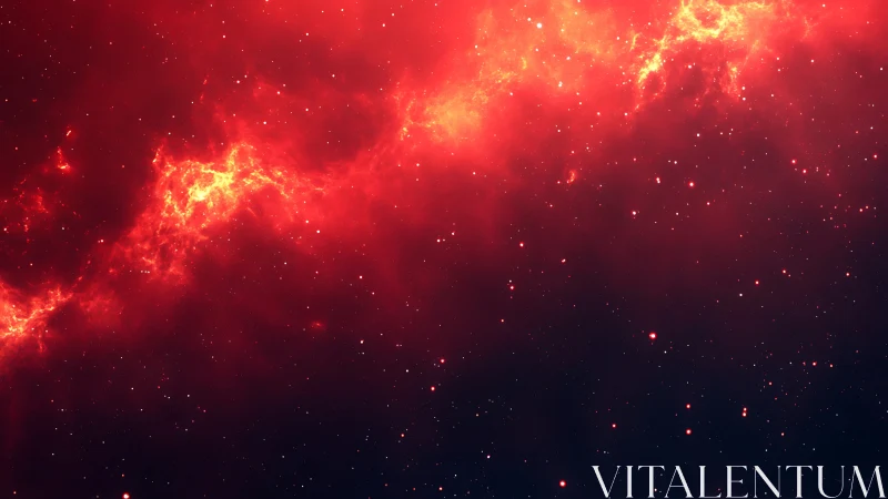Glowing red nebula drifting softly across a starry night sky.