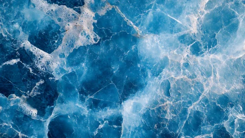 Blue crystalline marble surface shows intricate translucent veins