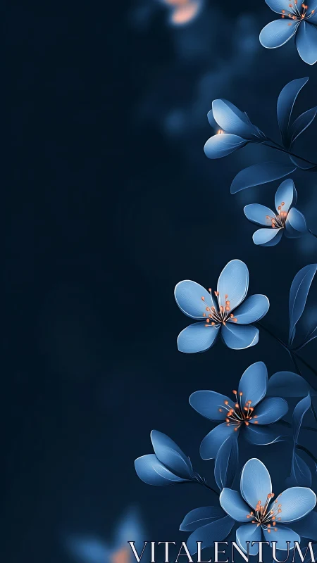 Blue Flowers Against Dark Background