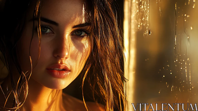 Sunlit raindrops sculpt warmth across a contemplative gaze