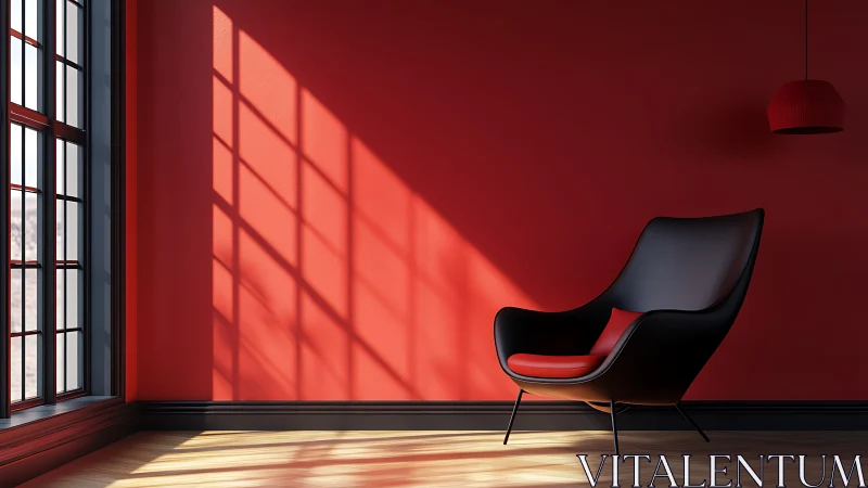 Minimalist red interior dramatizes light, shadow and form