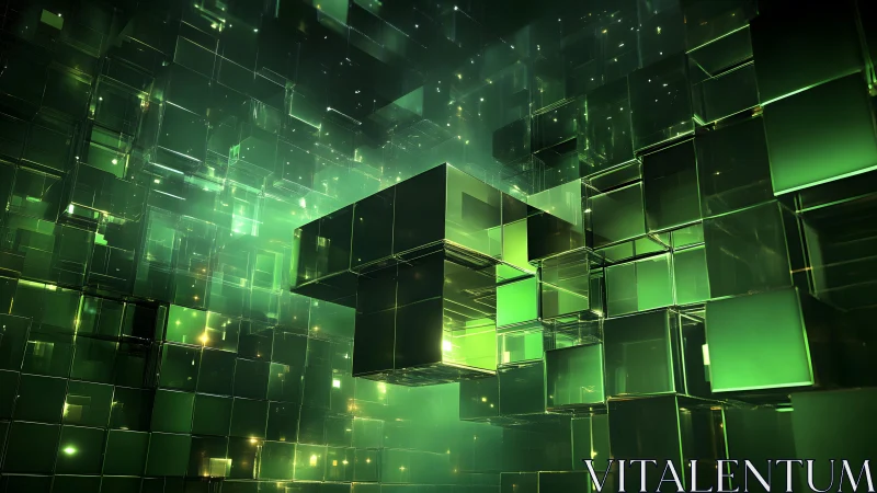Futuristic 3D Green Cubes in Abstract Digital Art Style.