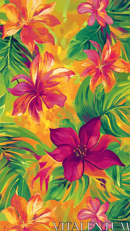 Tropical Floral Explosion With Vibrant Blooms.