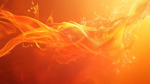 Abstract flowing orange flames in digital art style background.