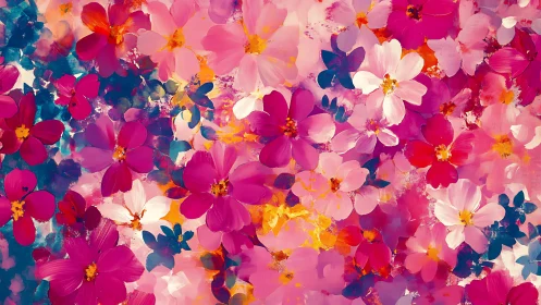 Layered Digital Floral Composition with Soft-Focus Cosmos Petals