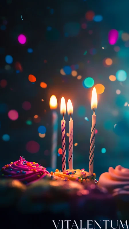 Glowing Birthday Candles with Bokeh Bokeh Lights and Vibrant Sprinkles