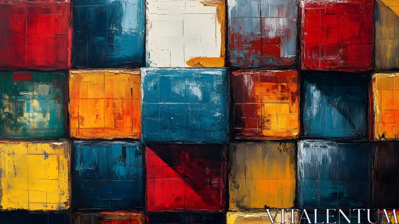 Bold Abstract Grid of Colorful Textured Squares, Modern Art Style.