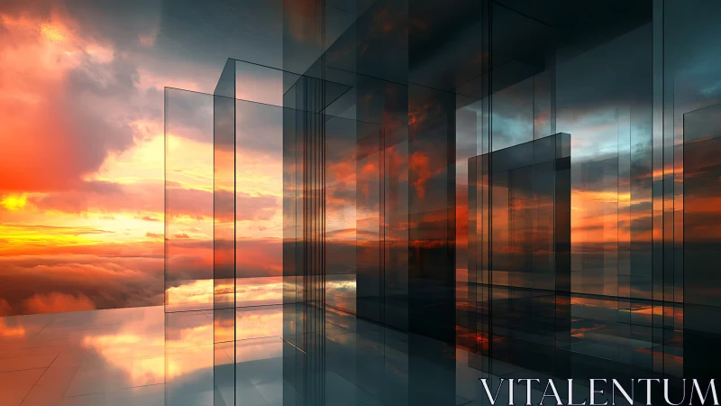 Translucent Architectural Planes Intersecting Golden Sunset Luminosity