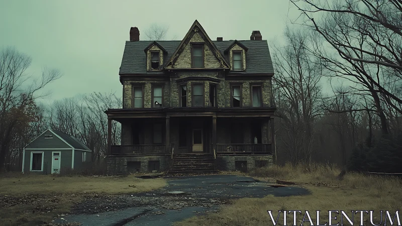 Two story abandoned house sits in overgrown rural lot