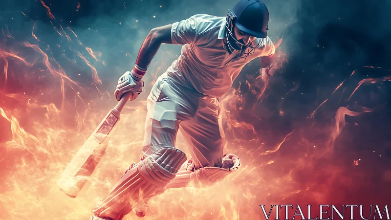 Cricket striker storms through molten fire and electric smoke.