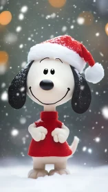 Snowy beagle grins beneath a jingling red Santa hat