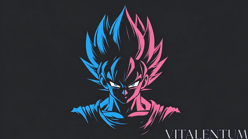 Split-tone stylized anime warrior portrait on dark field.