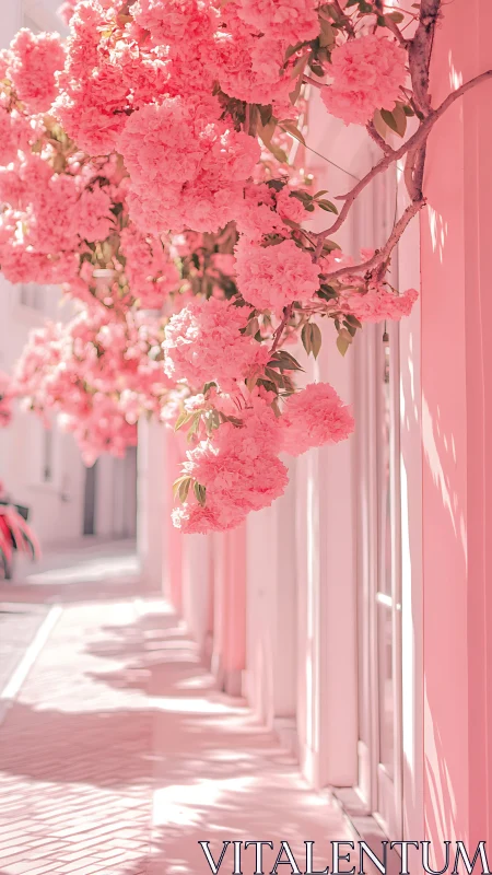 Pink Blossoms Create a Dreamy Garden Walkway.
