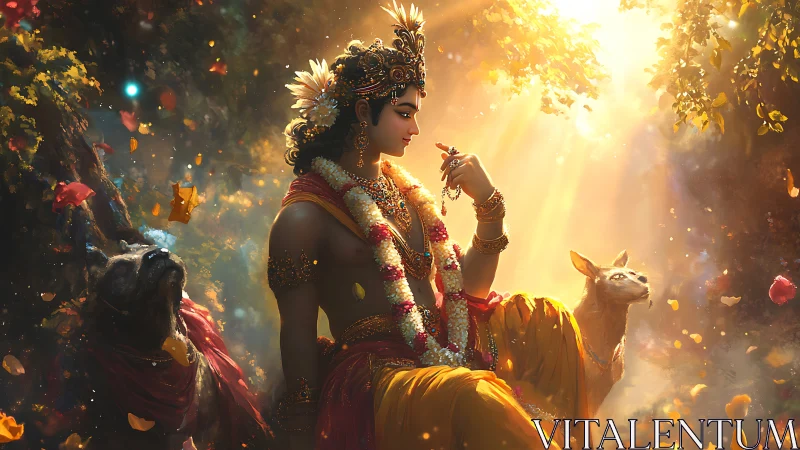 Sunlit forest deity pauses, listening to quiet animal prayers