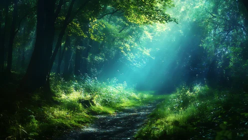 Forest Canopy Light Penetration Through Layered Tree Silhouettes and Atmospheric Caustics