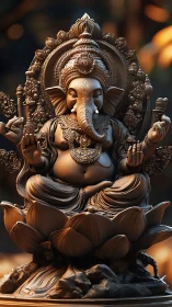 Highly detailed Ganesha sculpture rendered in warm bronze tones