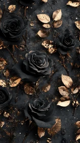 Black Roses with Gold Leaf on Dark Floral Arrangement