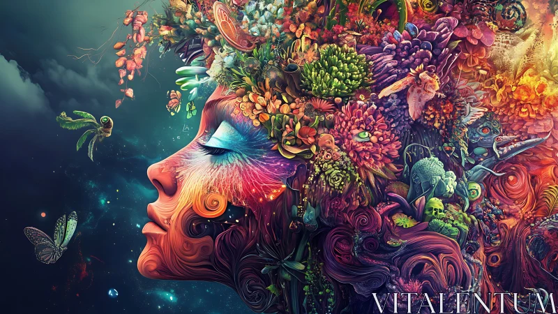 Cosmic garden muse dreaming in a riot of luminous color.