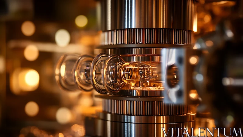 Quantum hardware core glows within polished metal housing.