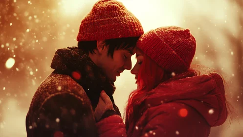 Two Hearts Ignite Against Falling Snow