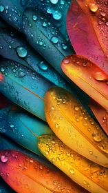 Macro study of saturated feathers with refractive water droplets