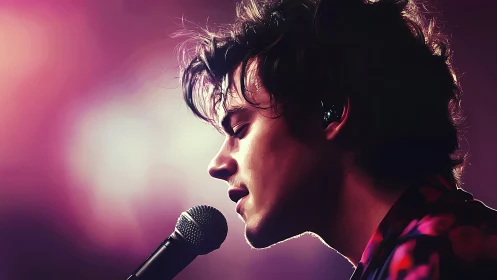 Side-lit vocalist in profile rendered with soft digital gradients