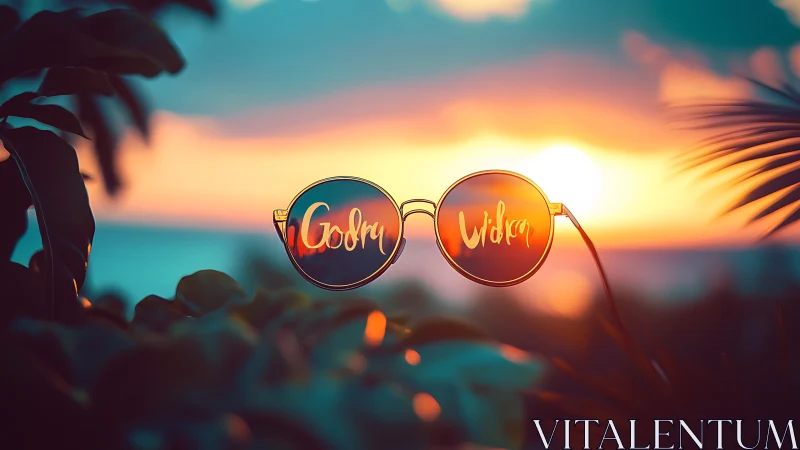 Sunset-soaked round glasses dreaming in neon color script.