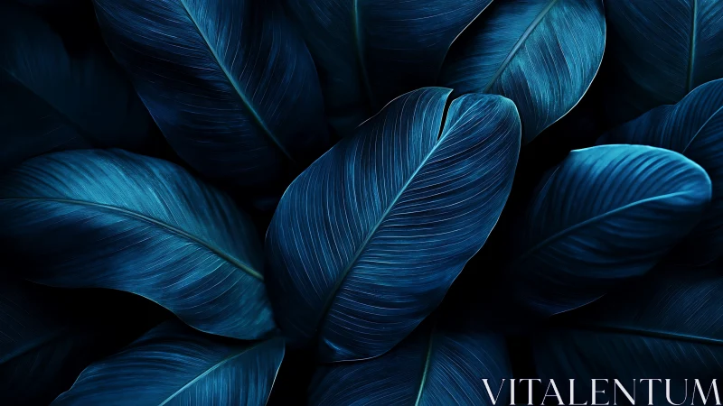 Macro closeup of overlapping blue tropical leaves in low light