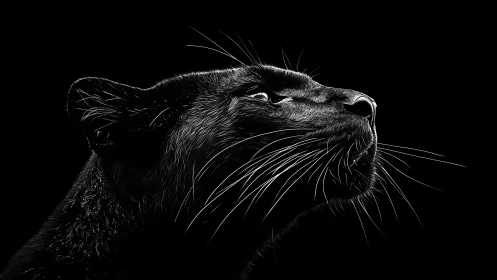 Black Feline Portrait in Chiaroscuro Light Study.