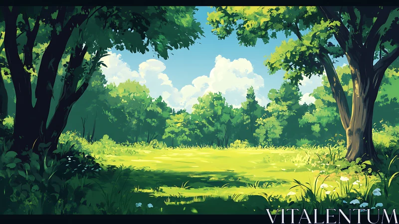 Sunlit Forest Clearing Where Nature Breathes Peacefully.