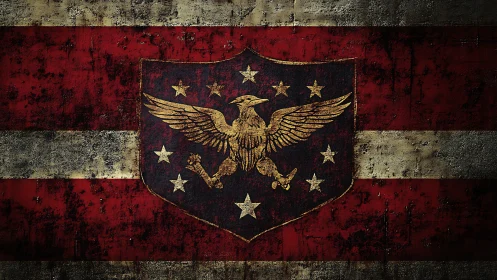 Weathered eagle emblem on bold vintage stripes background.