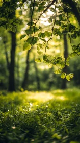 Dappled sunlight through spring foliage canopy