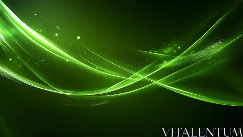 Vibrant Green Light Waves Abstract Digital Art Background.