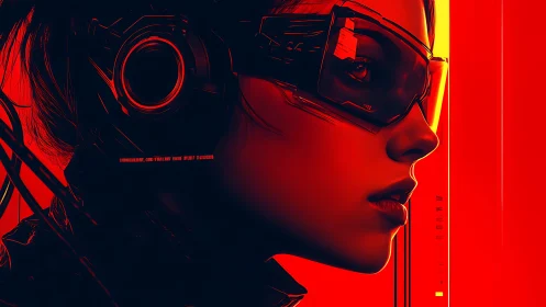 Cyberpunk profile portrait with glowing visor and headset.