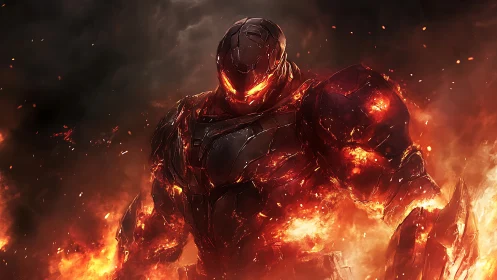 Volcanic exoskeletal warform emerging from incendiary vortex.