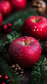 Sparkling holiday apple crowned by winter evergreens.