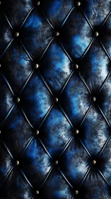 Midnight blue tufted leather upholstery in moody light.