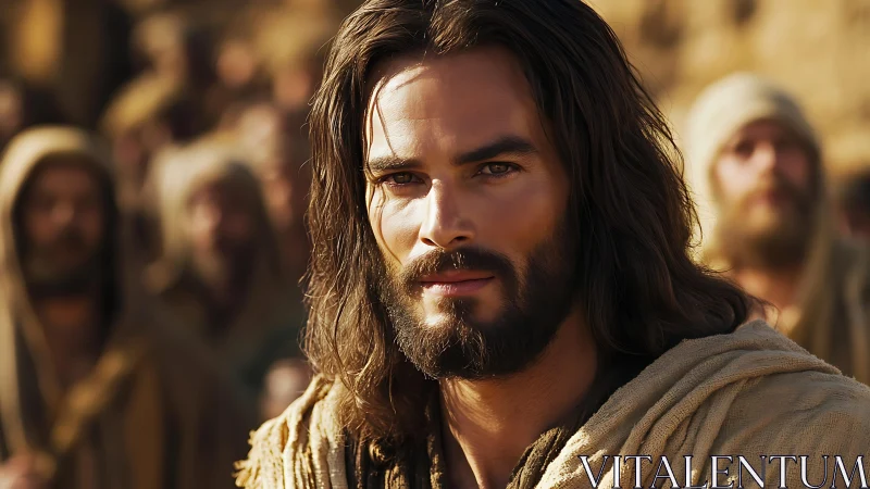 Photorealistic biblical portrait with shallow depth of field.