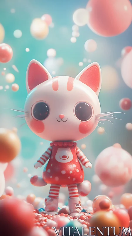 Sweet pastel kitten character smiles in a dreamy candy world