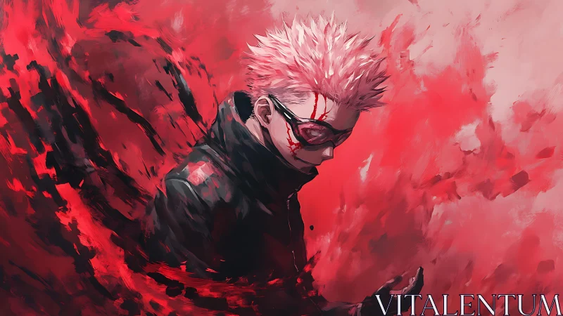 Crimson storm drifter wrapped in shattering scarlet power.