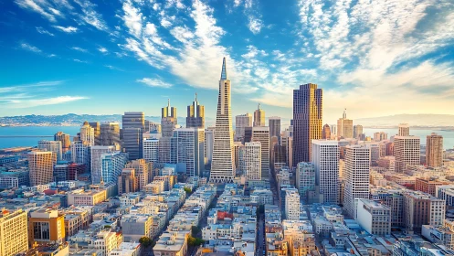 San Francisco downtown skyline under vivid coastal sky.