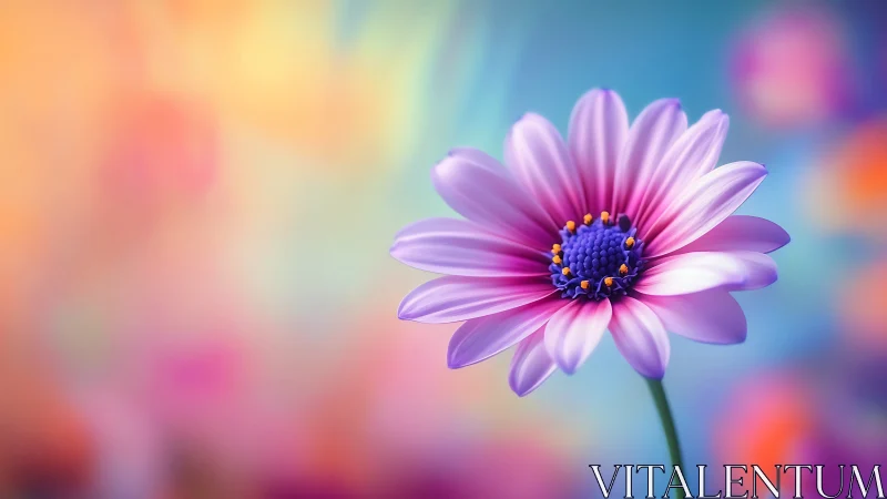 Purple Daisy Flower with Yellow Center Against Bokeh Background