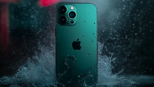 Teal iPhone 12 Pro in Dynamic Water Splash.