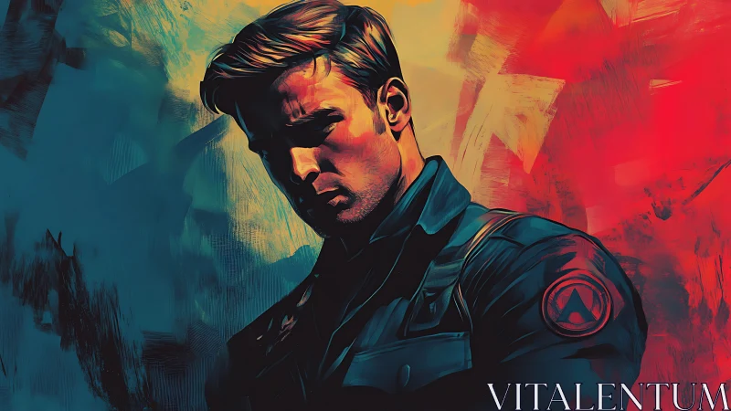 Digital painting portrait with dramatic bicolor field composition.