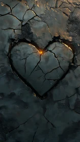 Heart-Shaped Stone Glows with Inner Fire in Cracked Ground.