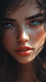 Close-up gaze turns freckles and gloss into quiet starlight