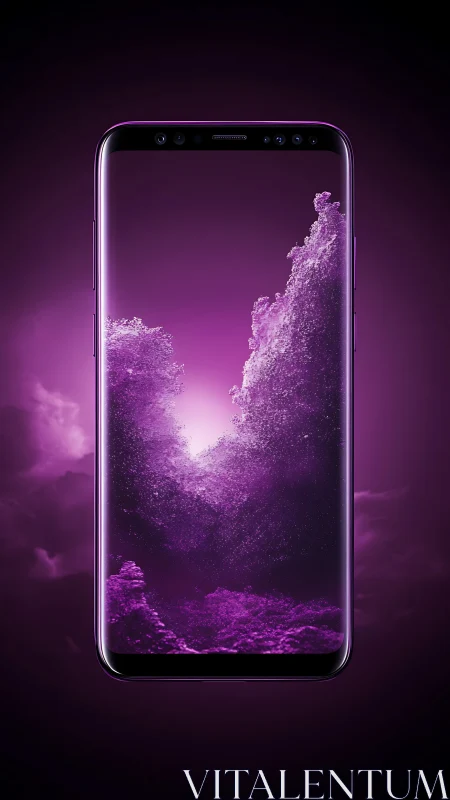 Monochrome violet smartphone render with immersive fluid display.