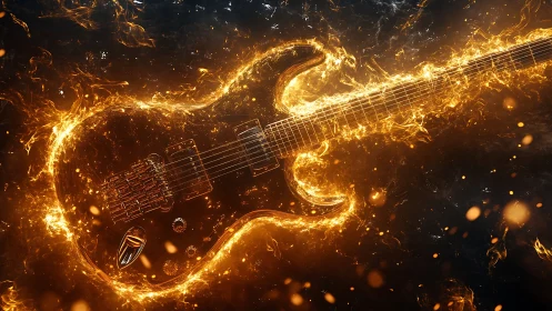 Electric guitar rendered with surrounding fiery energy effects