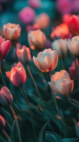 Tulips in Golden Light: Shallow Depth Field Botanical Study