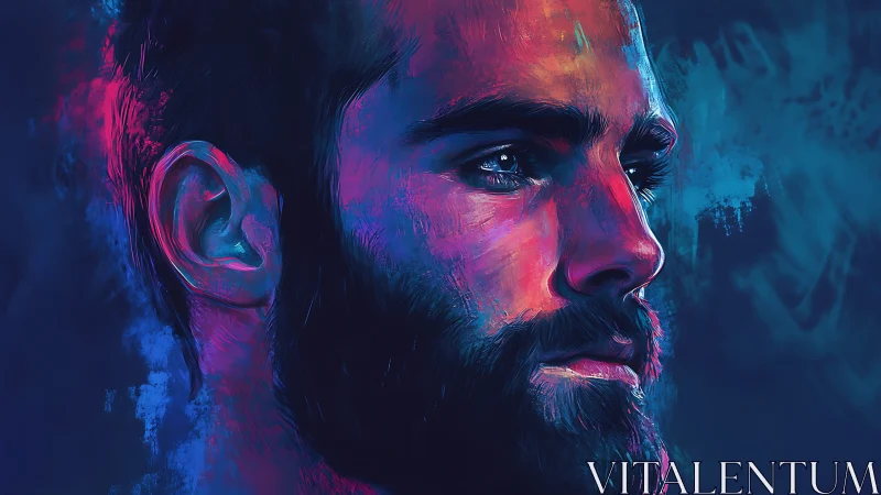 Neon-lit male portrait captures quiet strength and reflection